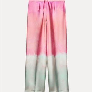 Zara Satin Pink and Green Tie-Dye Pants